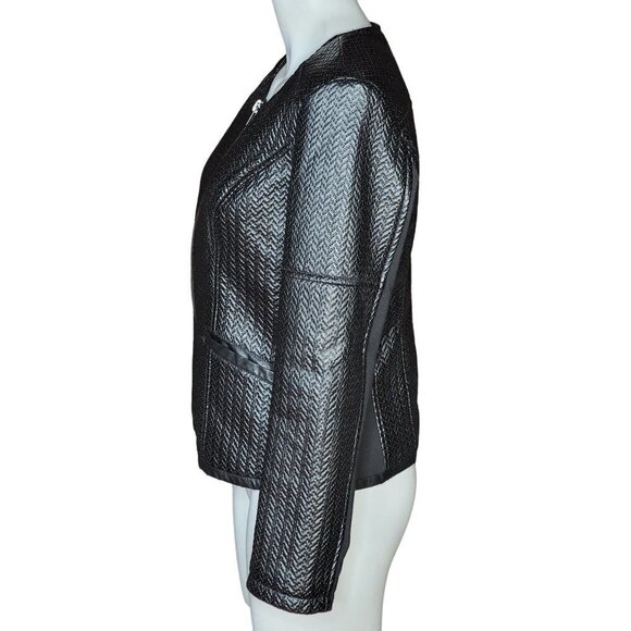 KUT From The Kloth Jacket Womens Medium Black Faux Leather Herringbone Fitted - Picture 8 of 10